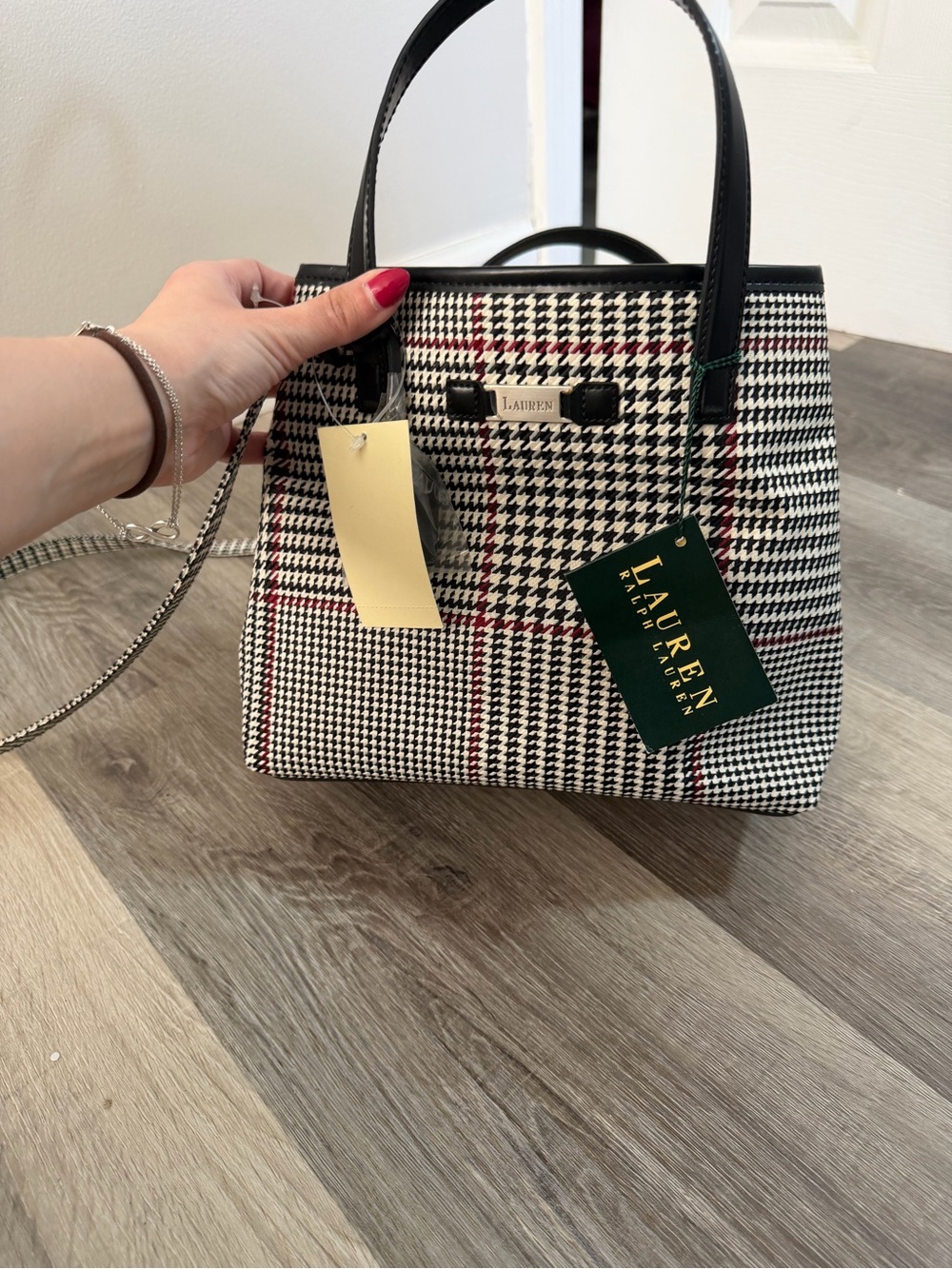 Ralph Lauren Black & White Houndstooth Satchel